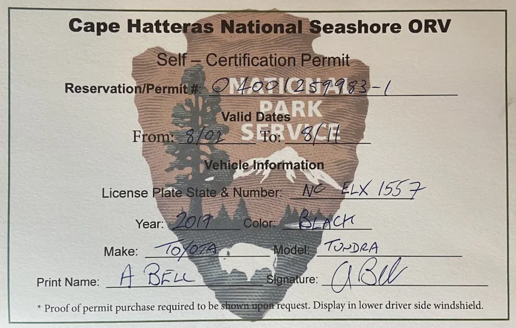 Off Road Vehicle Permit Hatteras Beaches NC
